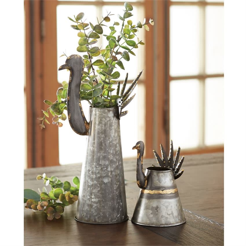 MUD PIE GALVANIZED TURKEY TIN VASES MUD PIE GALVANIZED TURKEY TIN VASES