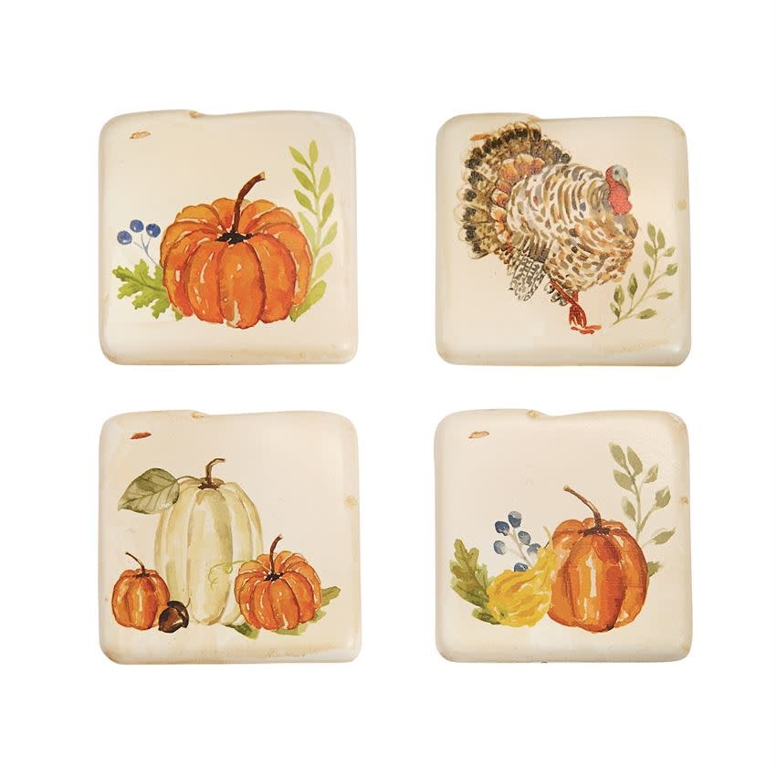 MUD PIE PUMPKIN TILE RESIN COASTERS MUD PIE PUMPKIN TILE RESIN COASTERS