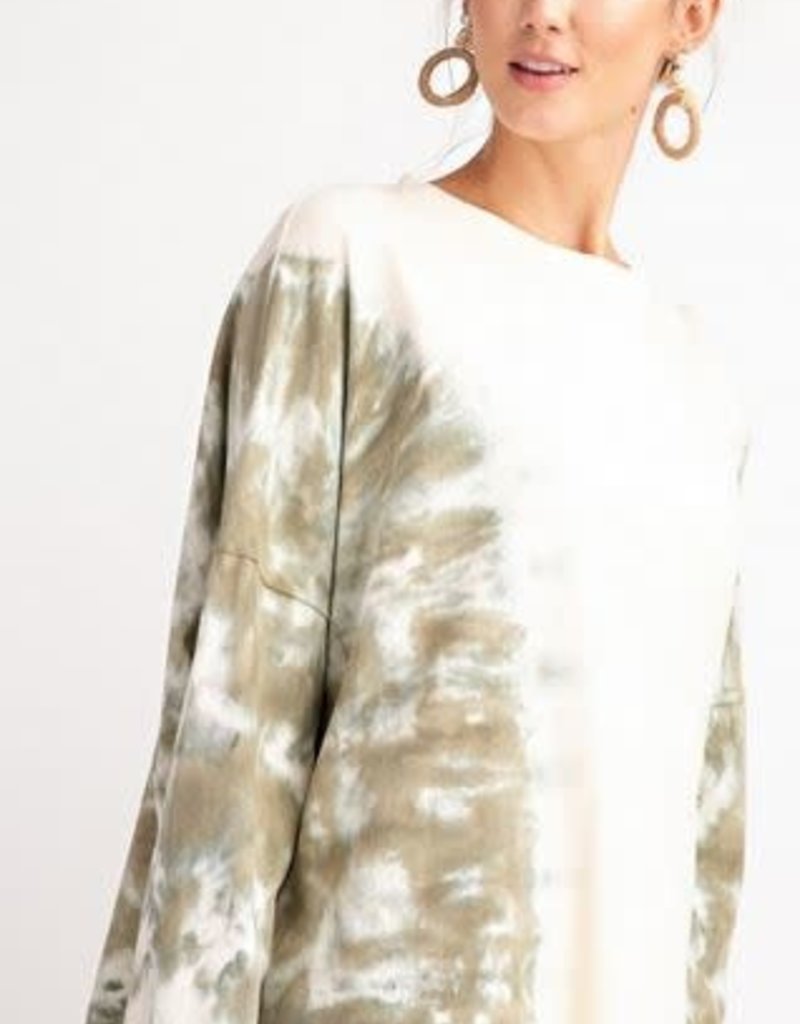 IVORY TOP W/FADED OLIVE TIE DYE SLEEVES & SIDES