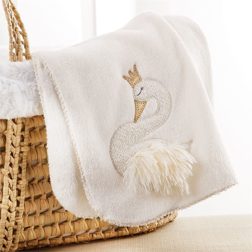 MUD PIE SWAN FLEECE BLANKET MUD PIE SWAN FLEECE BLANKET