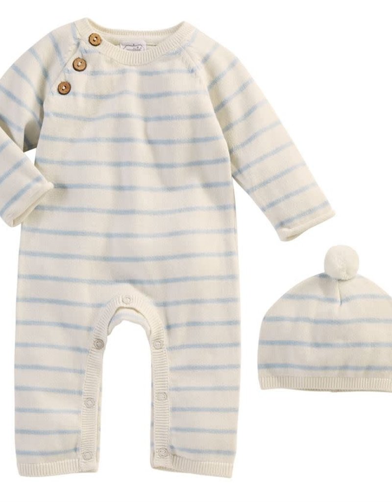 MUD PIE blue & ivory stripe knitted gift set 0-3 months