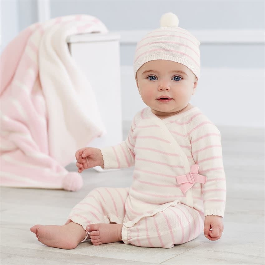 MUD PIE pink & ivory stripe knitted gift set 0-3 months MUD PIE pink & ivory stripe knitted gift set 0-3 months