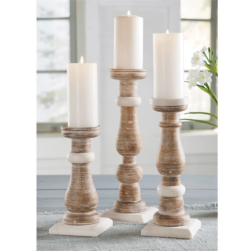 MUD PIE marble & wood candlesticks MUD PIE marble & wood candlesticks