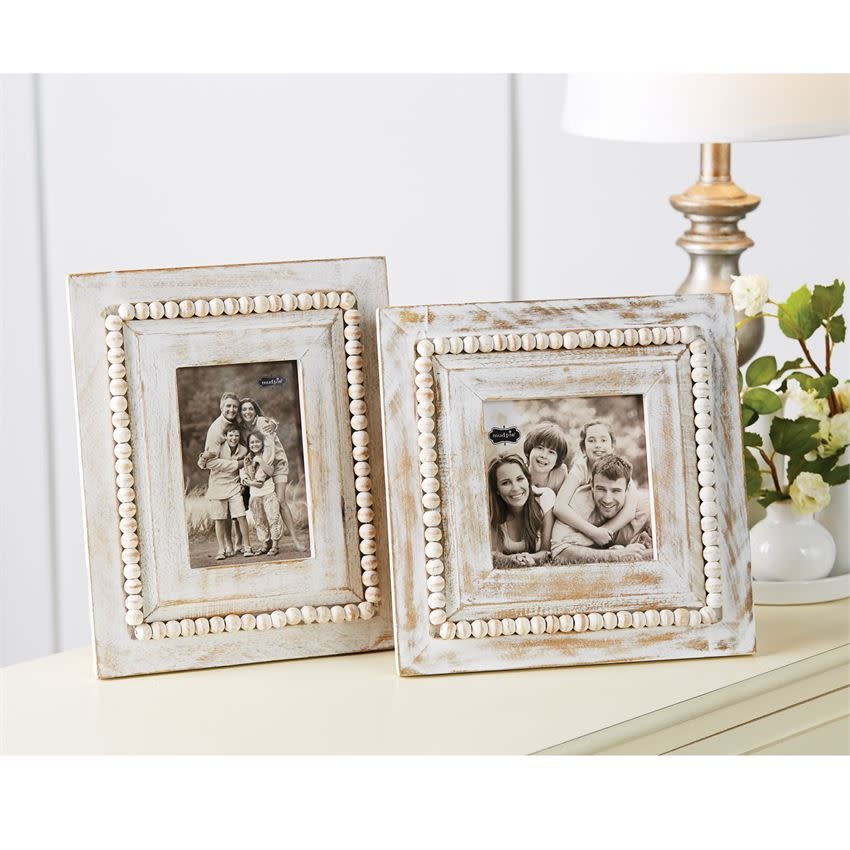 MUD PIE WHITE-WASHED BEADED FRAMES MUD PIE WHITE-WASHED BEADED FRAMES