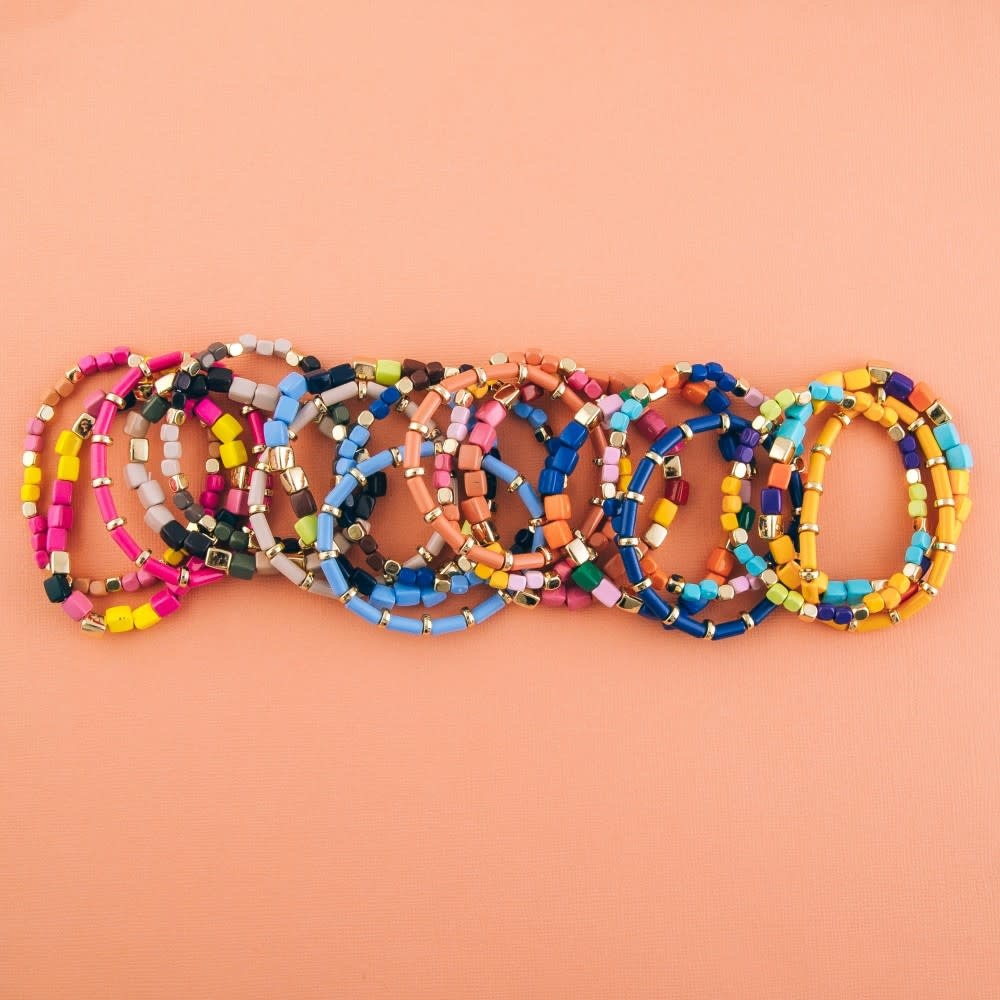 shiny enamel coated multicolor stretch bracelet set shiny enamel coated multicolor stretch bracelet set