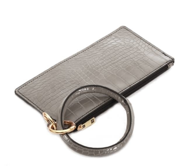 VEGAN LEATHER KEY RING WALLET- GRAY VEGAN LEATHER KEY RING WALLET- GRAY
