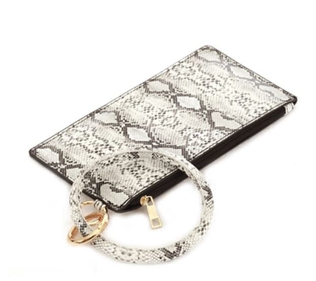 VEGAN LEATHER KEY RING WALLET- WHITE SNAKE VEGAN LEATHER KEY RING WALLET- WHITE SNAKE