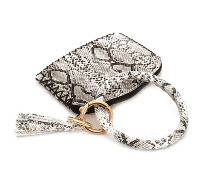 VEGAN LEATHER KEY RING SHORT WALLET-WHITE SNAKE VEGAN LEATHER KEY RING SHORT WALLET-WHITE SNAKE