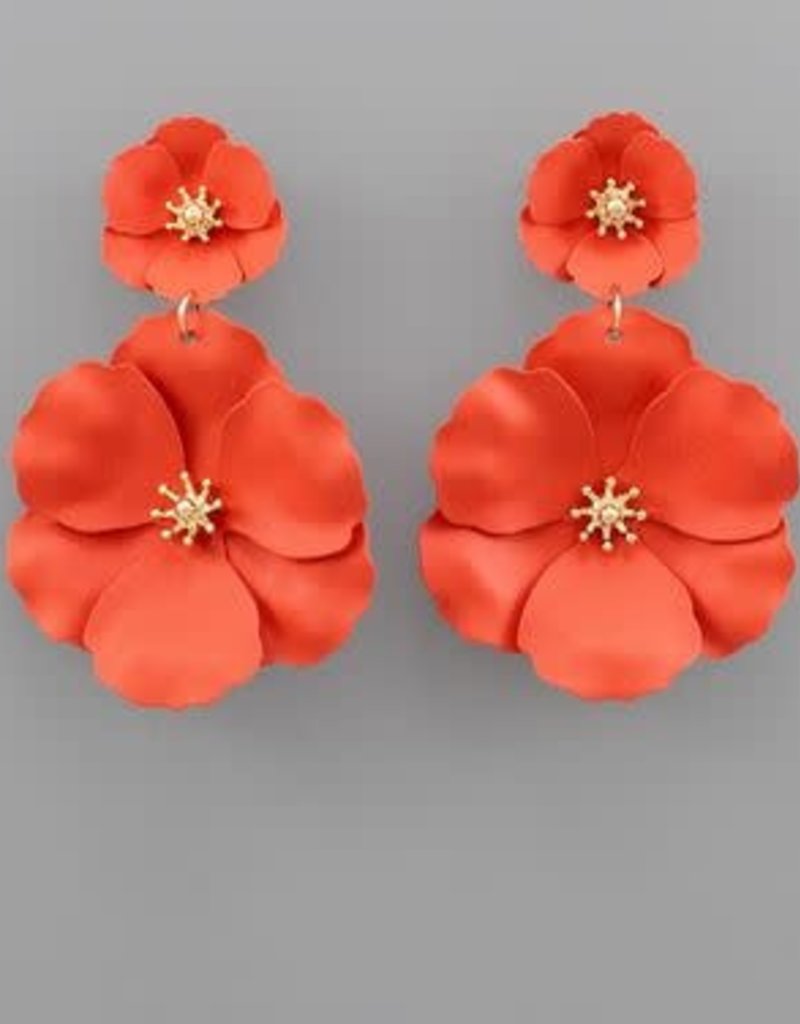 DOUBLE FLOWER EARRINGS- red