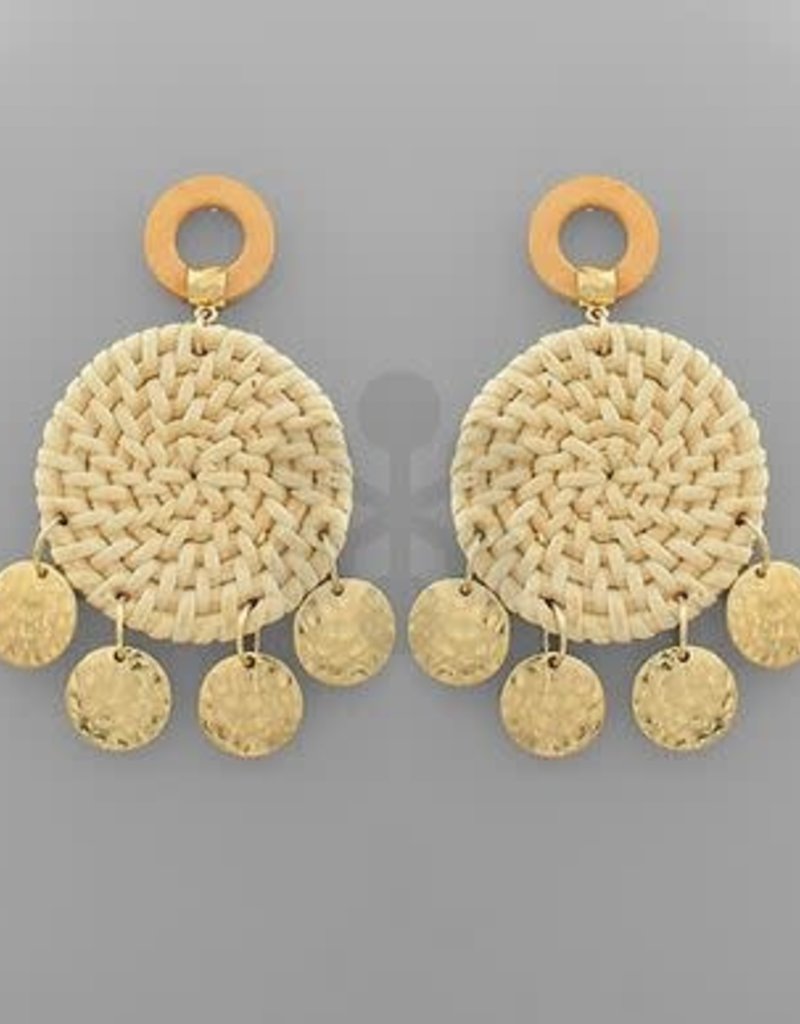DISC DANGLE STRAW CIRCLE EARRINGS