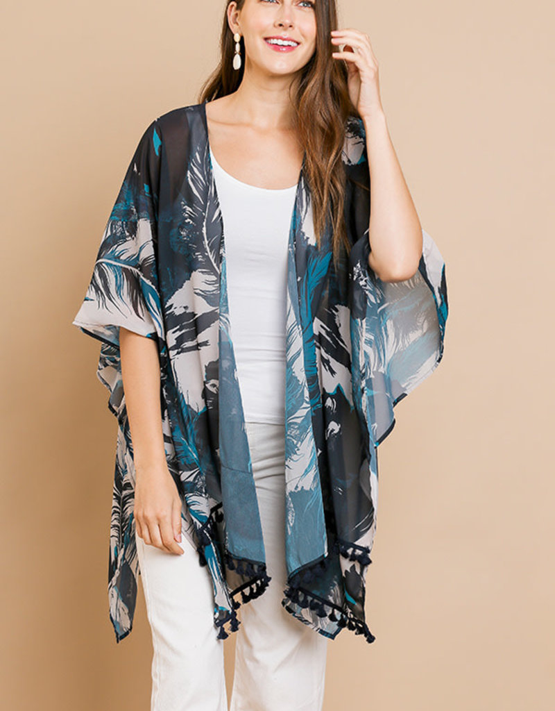 Sheer Short Sleeve Front Open Kimono with Tassle