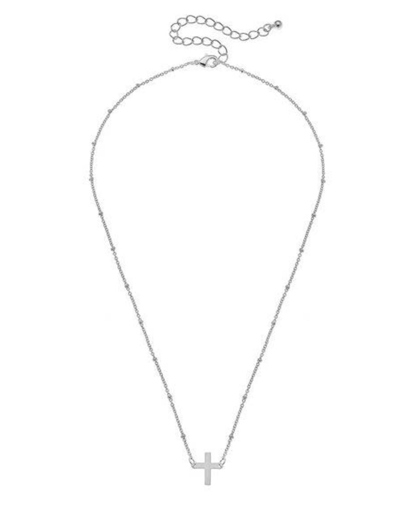CANVAS HANNAH NECKLACE IN WORN SILVER, CROSS 16" ADJUSTABLE