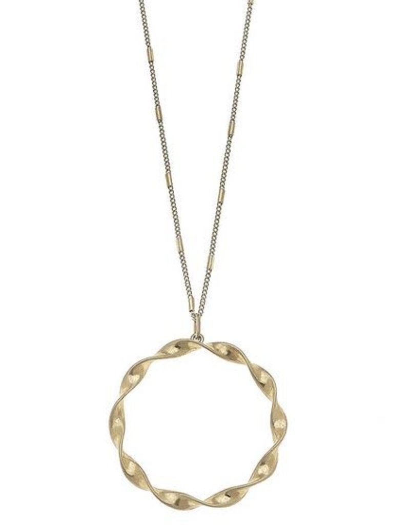 CANVAS CIRCLE NECKLACE IN WORN GOLD, 16" ADJUSTABLE