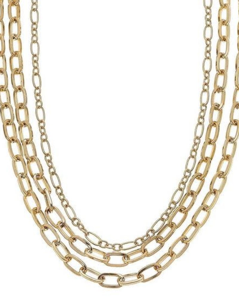CANVAS YARA LAYERED CHAIN NECKLACE IN WORN GOLD, 18" ADJUSTABLE
