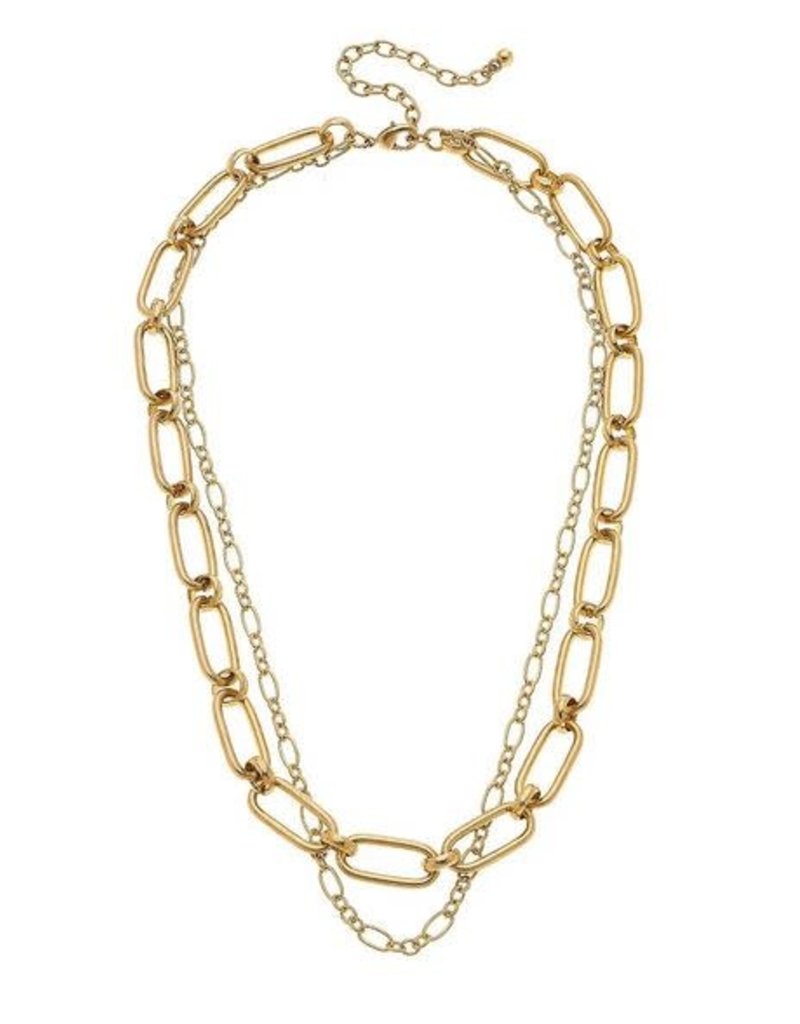 CANVAS EVERLY LAYERED CHAIN NECKLACE IN WORN GOLD, 18" ADJUSTABLE