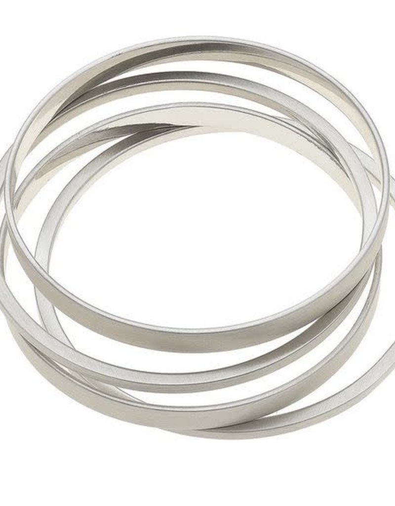 CANVAS CLEO BANGLE STACK IN SATIN SILVER, SET OF 4
