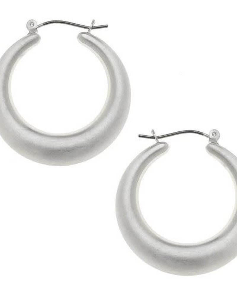 CANVAS LACEY PUFFED HOOP EARRINGS IN SATIN SILVER