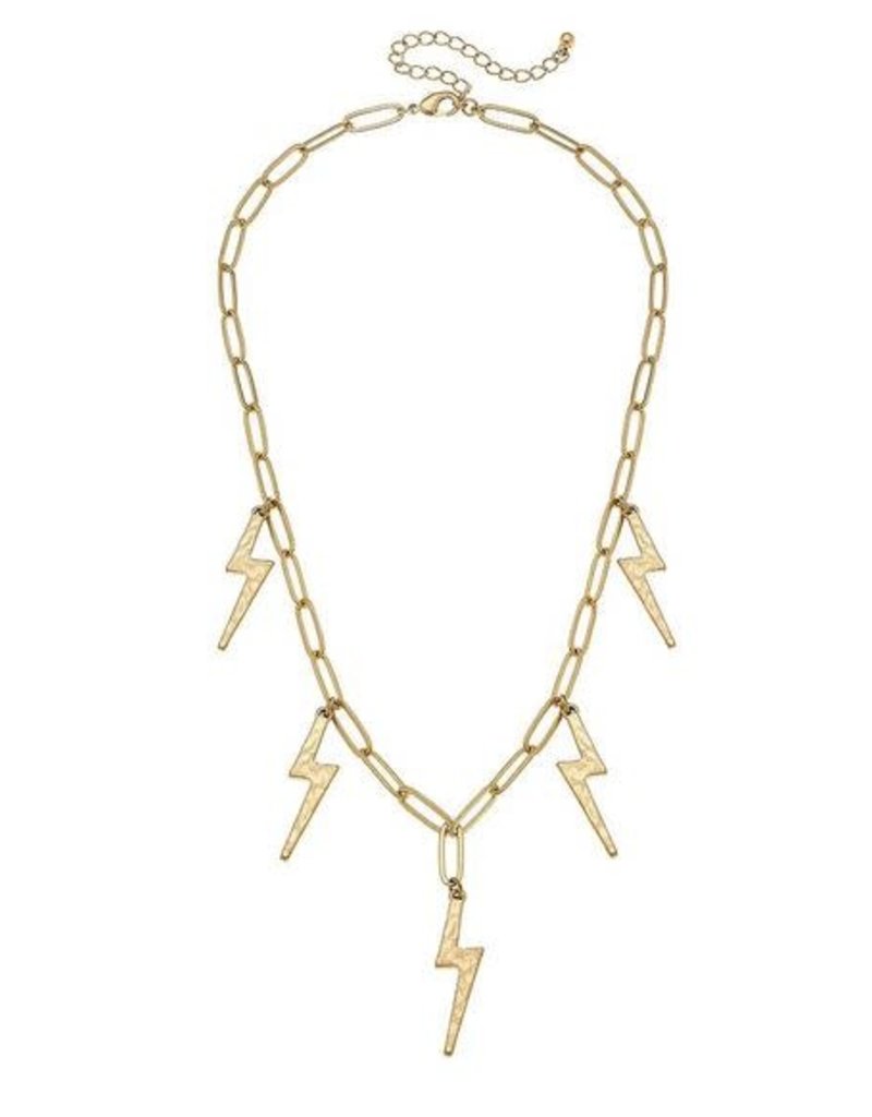 CANVAS THUNDERBOLT STATEMENT NECKLACE IN WORN GOLD
