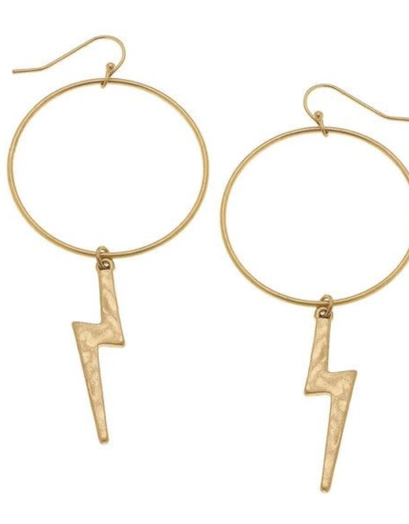 CANVAS THUNDERBOLT DROP HOOP EARRINGS IN WORN GOLD