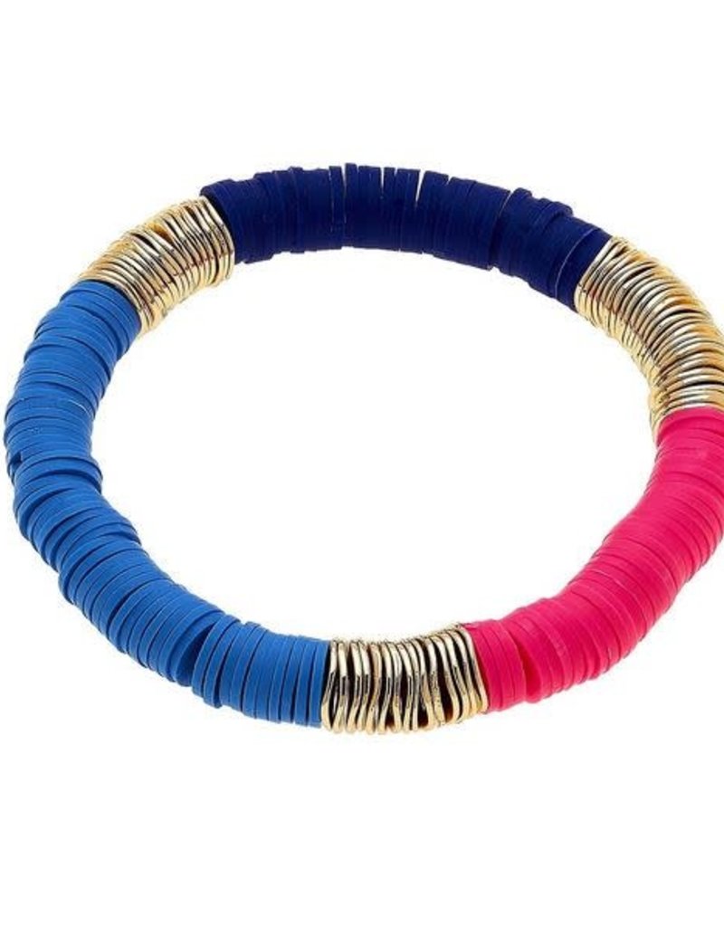 CANVAS EMBERLY CLAY STRETCH COLOR BLOCK BRACELET IN BLUE & PINK