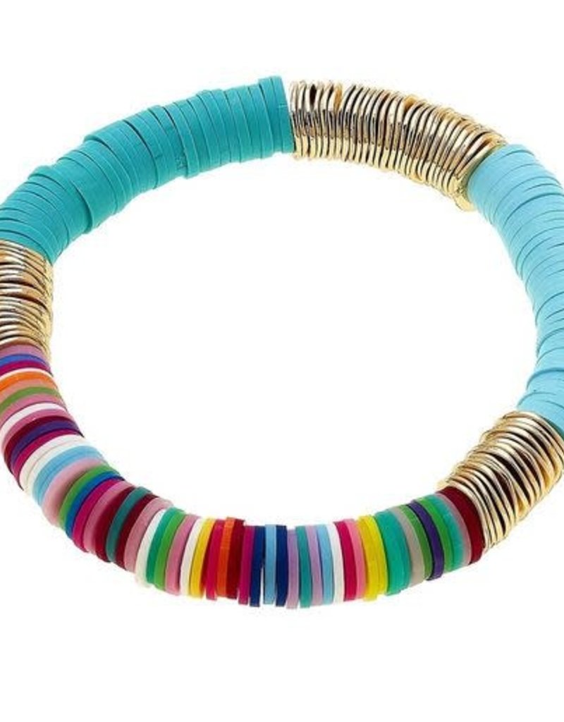 CANVAS EMBERLY CLAY STRETCH COLOR BLOCK BRACELET IN TEAL MULTI