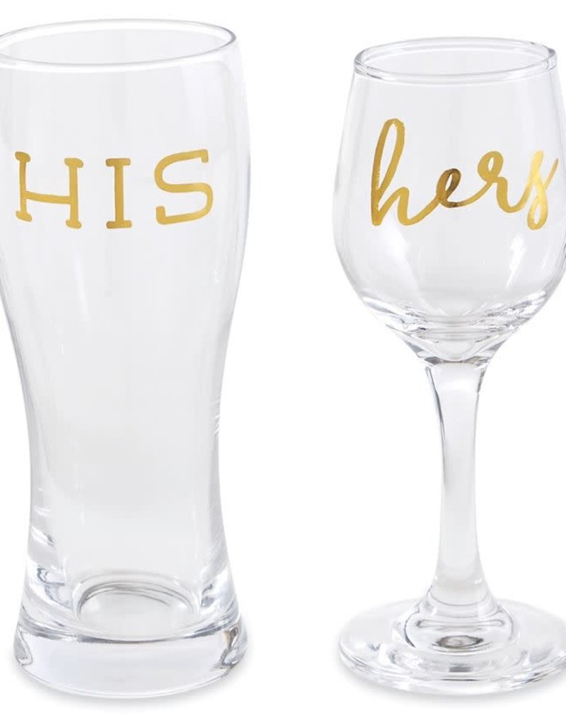 MUD PIE HIS & HERS BEER WINE GLASS SET