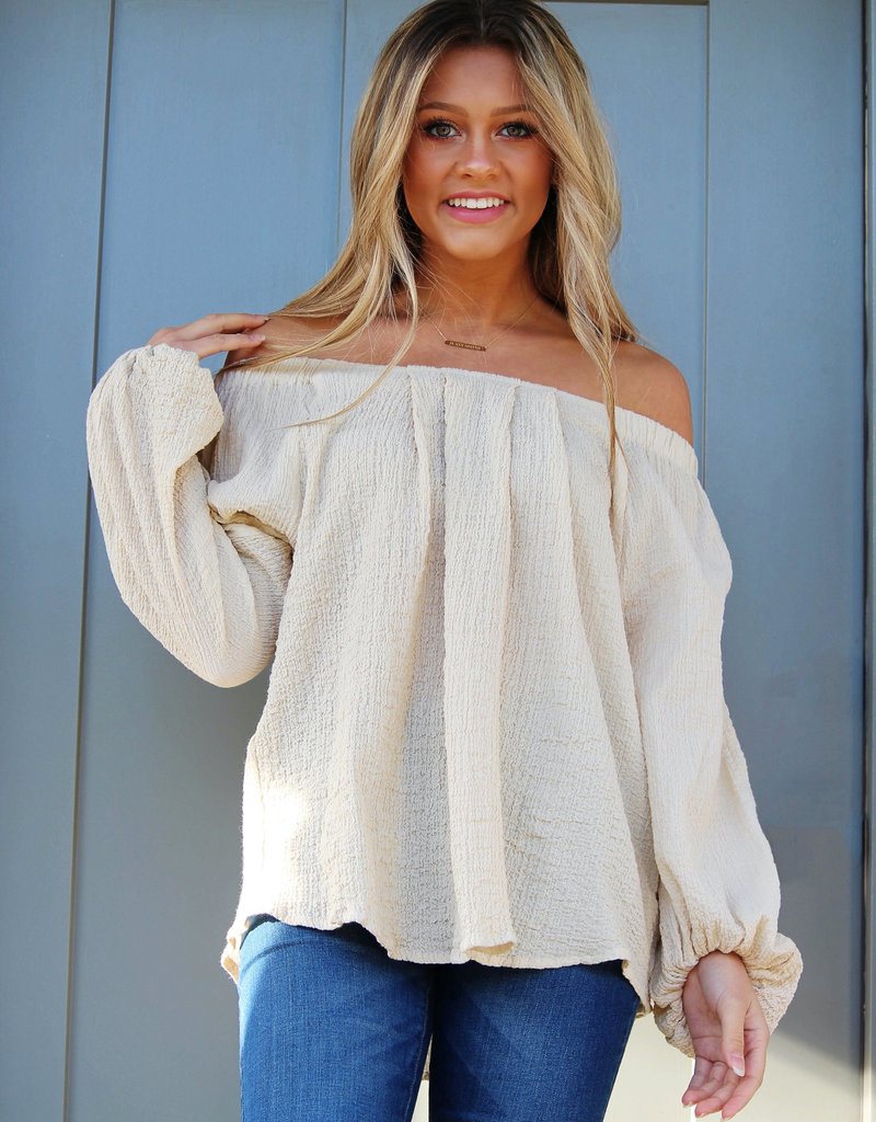 Maeve crinkle off the shoulder top