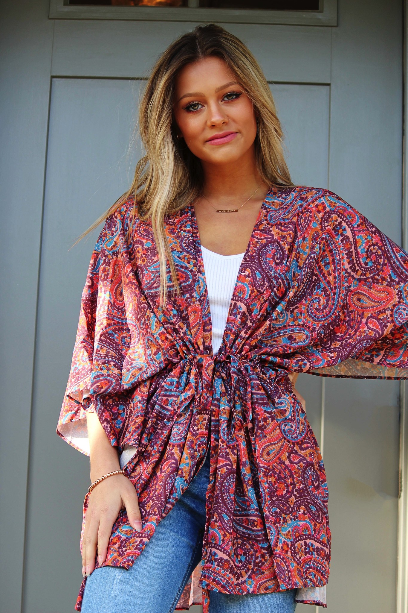 Paisley Kimono W/ Waist Tie Paisley Kimono W/ Waist Tie