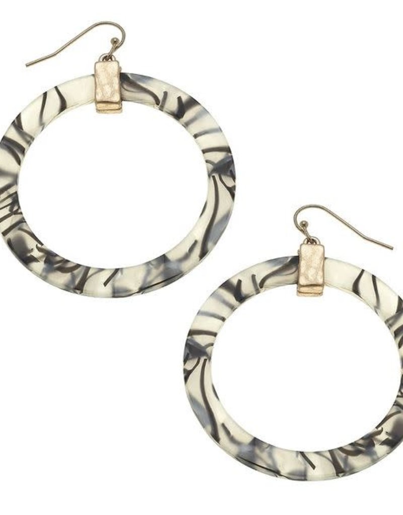 CANVAS COLETTE HOOP EARRINGS IN ZEBRA RESIN