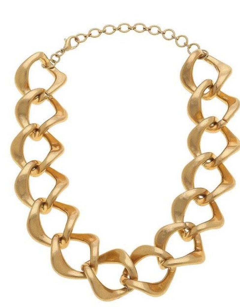 CANVAS DIAMOND LINK CHAIN NECKLACE, GOLD 14" ADJUSTABLE