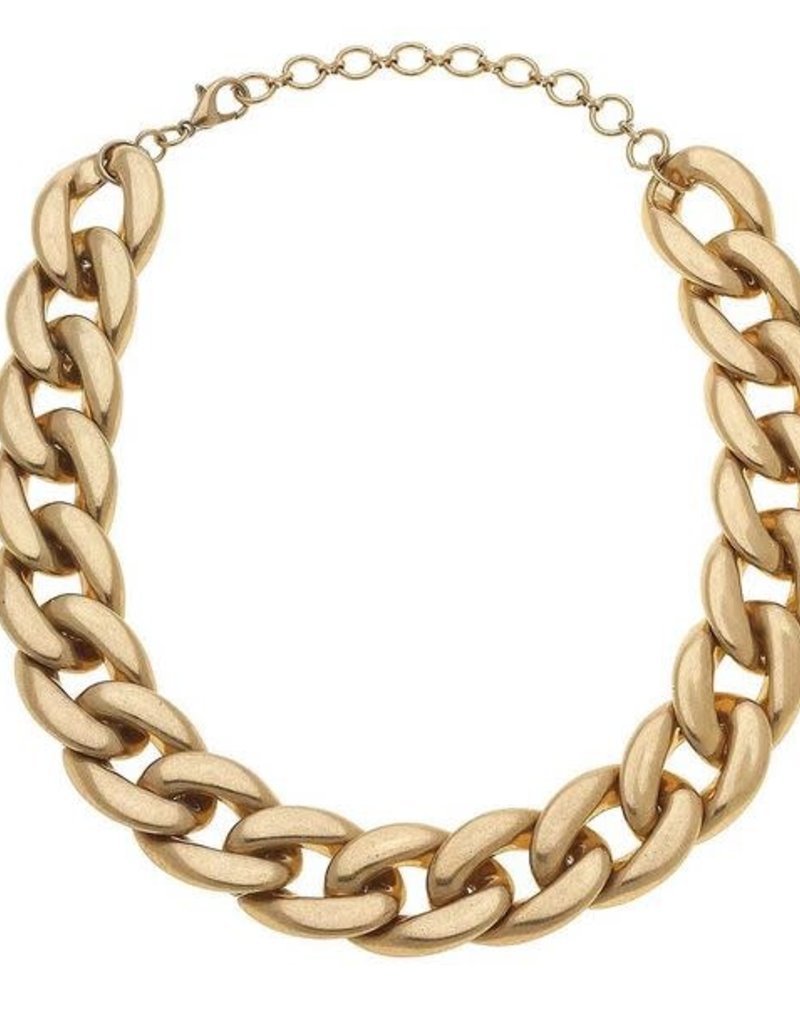 CANVAS CERISE STATEMENT LINK CHAIN NECKLACE, GOLD 14 " ADJUSTABLE