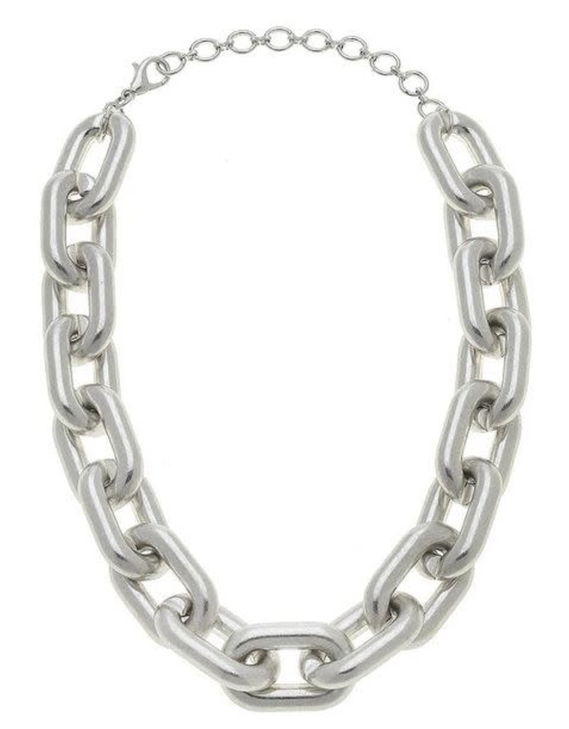 CANVAS AVRIL STATEMENT NECKLACE IN WORN SILVER, 14" ADJUSTABLE