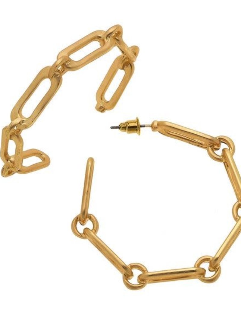 CANVAS NORA FROZEN CHAIN LINK OPEN HO0P EARRINGS, GOLD