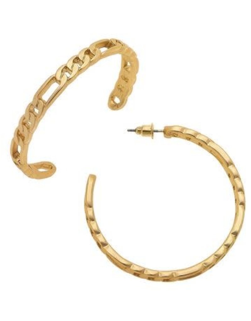 CANVAS CAPRISE FROZEN CHAIN LINK HOOP EARRINGS IN WORN GOLD