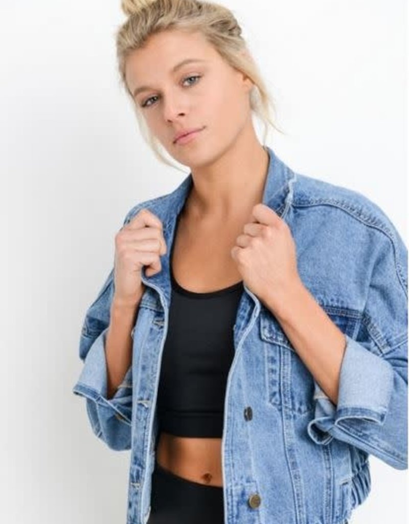 MONO B DISTRESSED DENIM JACKET - MEDIUM WASH