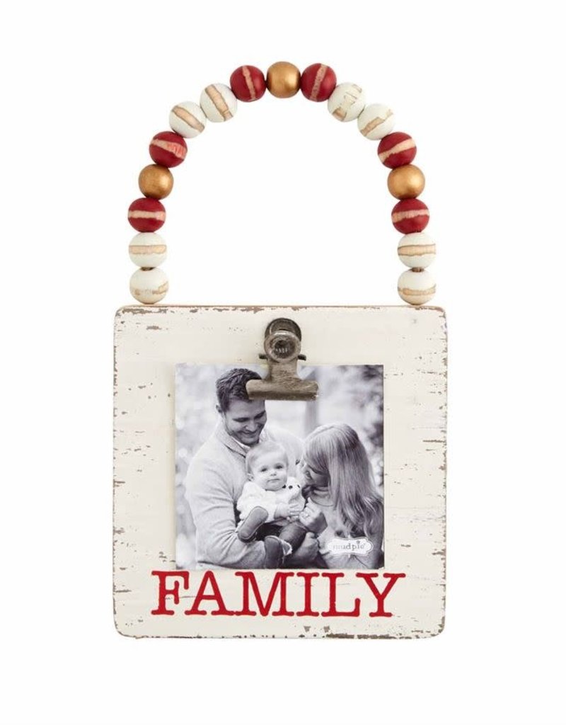 MUD PIE FAMILY WOOD BEAD PHOTO ORNAMENT