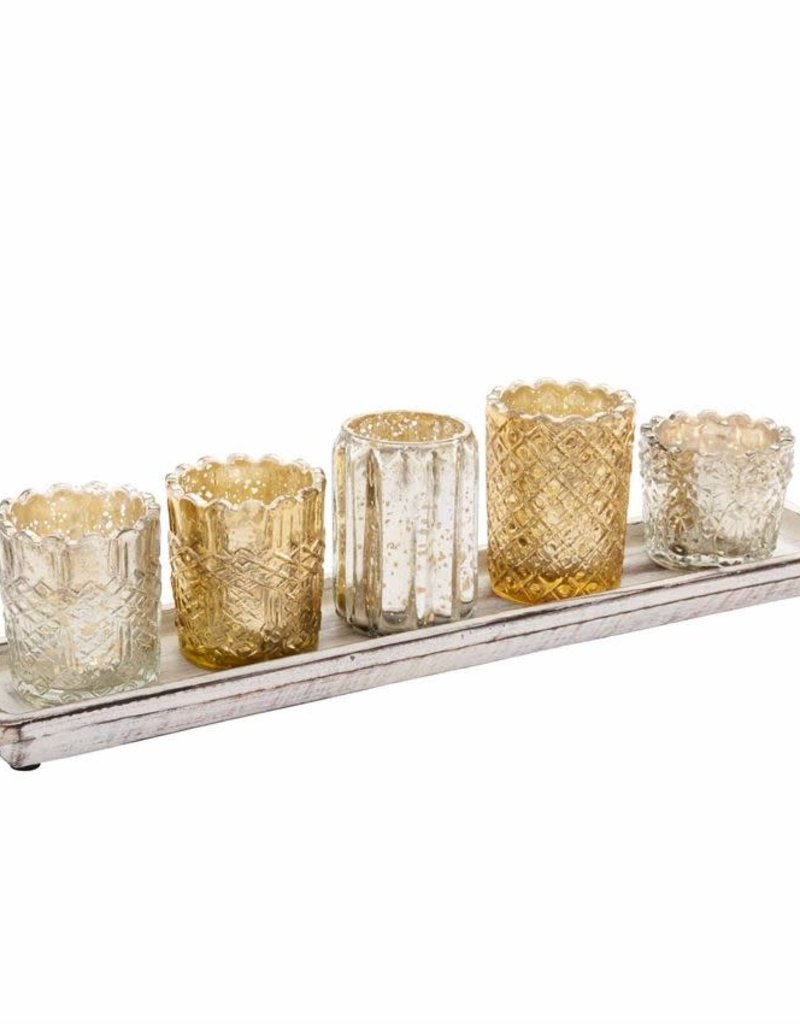 MUD PIE MERCURY GLASS VOTIVE TRAY SET