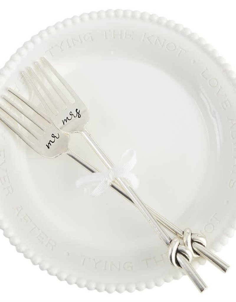 MUD PIE MR & MRS BEADED CAKE AND FORK SET