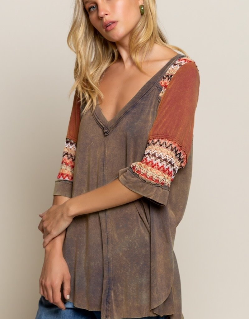 MISS-oni Boho Knit top- OLIVE MIX