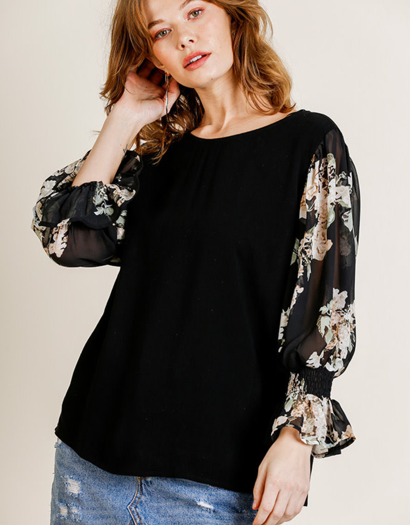 ANALISE FLORAL SHEER SLEEVE TOP
