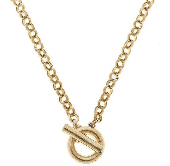 CANVAS PAIGE T-BAR NECKLACE IN WORN GOLD CANVAS PAIGE T-BAR NECKLACE IN WORN GOLD