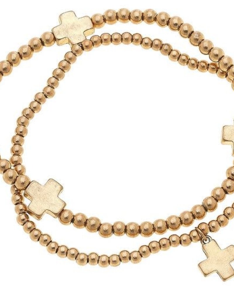 CANVAS ARIA LAYERED SPHERE BRACELET IN WORN GOLD- CROSS