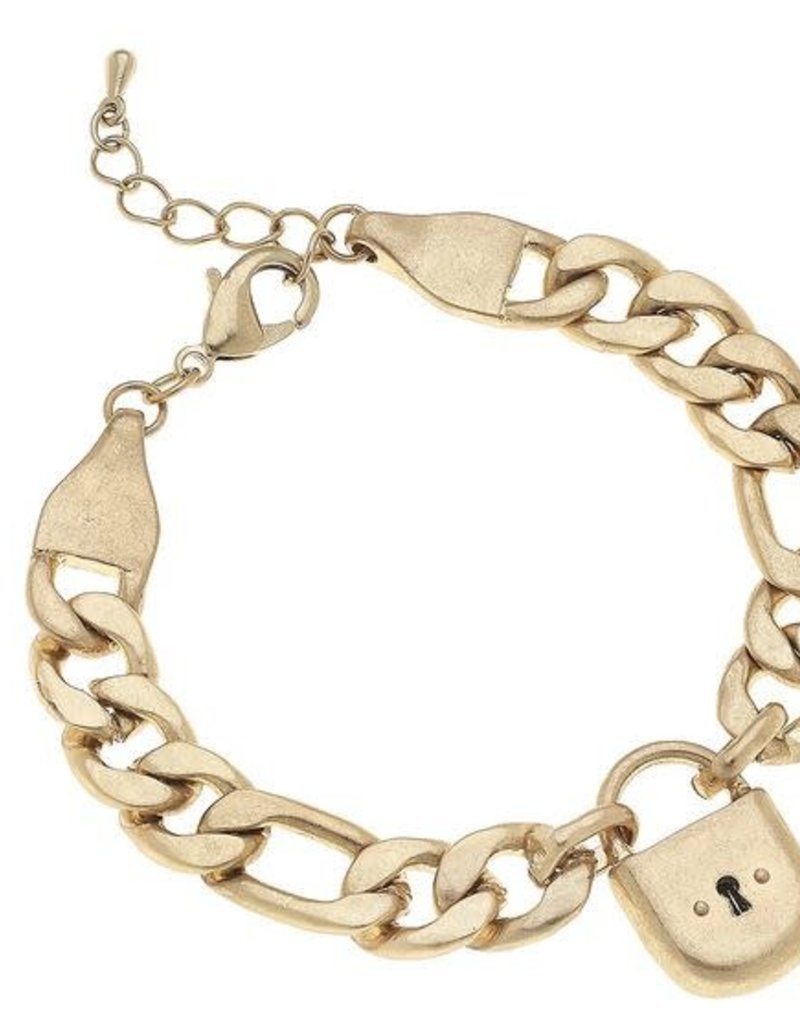 CANVAS WHITNEY PADLOCK CHAIN BRACELET IN WORN GOLD