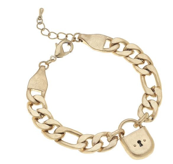 CANVAS WHITNEY PADLOCK CHAIN BRACELET IN WORN GOLD CANVAS WHITNEY PADLOCK CHAIN BRACELET IN WORN GOLD