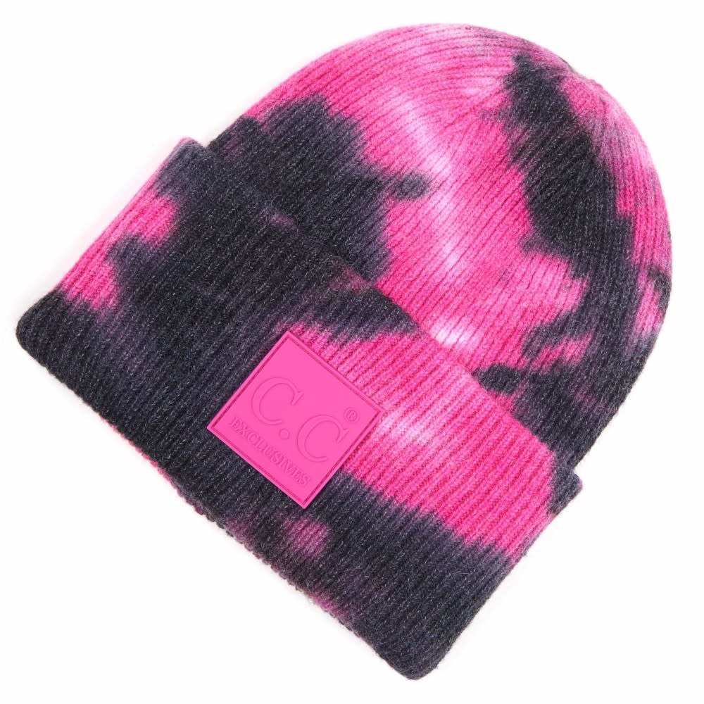C.C BEANIES TIE DYE KNIT BEANIE-BLACK/HOT PINK C.C BEANIES TIE DYE KNIT BEANIE-BLACK/HOT PINK
