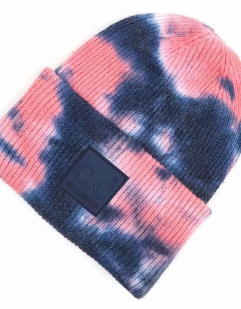 C.C BEANIES TIE DYE KNIT BEANIE-NAVY/PINK
