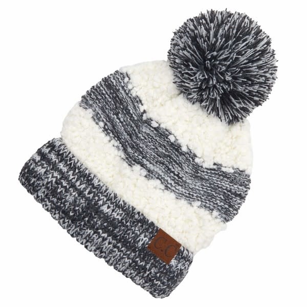 C.C BEANIES POPCORN YARN SHERPA KNIT POM BEANIE-BLACK C.C BEANIES POPCORN YARN SHERPA KNIT POM BEANIE-BLACK