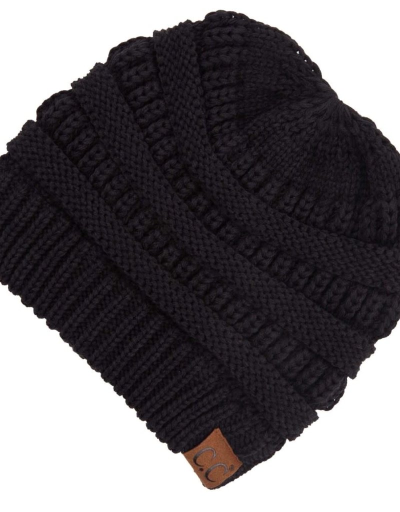 C.C BEANIES CRISS-CROSS PONYTAIL BEANIE- BLACK