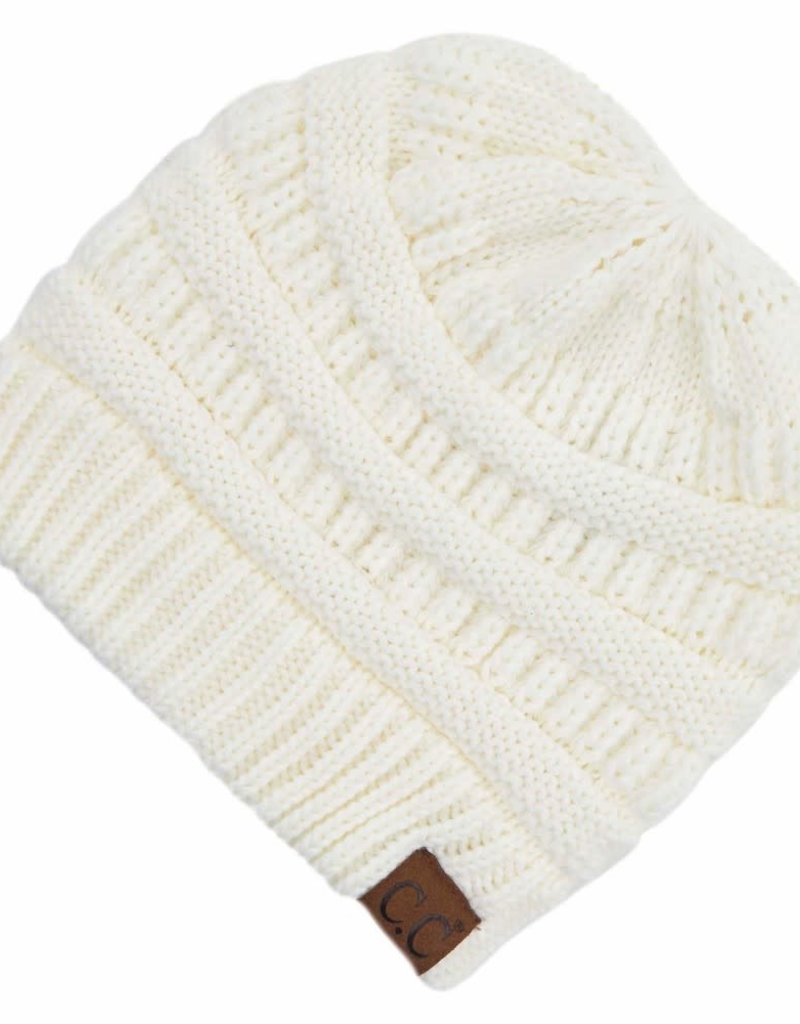C.C BEANIES CRISS-CROSS PONYTAIL BEANIE- IVORY