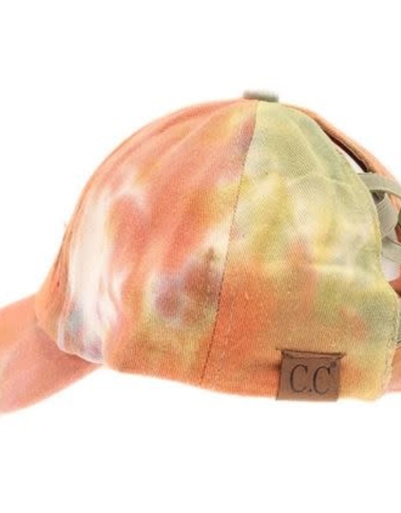 C.C BEANIES TIE DYE CRISS CROSS HI PONY BALL CAP- SAGE